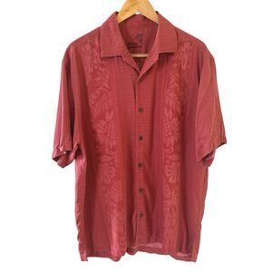Tommy Bahama Mens Button Up Shirt 100% Silk Short Sleeve L Red‎ Hawaiian Tropic